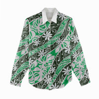 Matie Tahiti Tiare Monstera Women Casual Shirt Polynesian Pattern Curve Style - Polynesian Pride