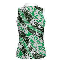 Matie Tahiti Tiare Monstera Women Sleeveless Polo Shirt Polynesian Pattern Curve Style - Polynesian Pride