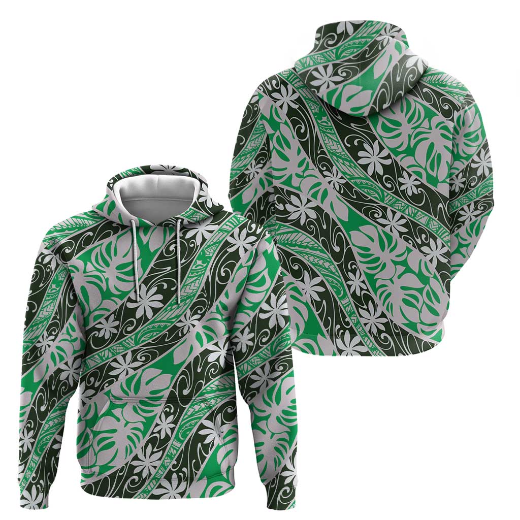 Matie Tahiti Tiare Monstera Zip Hoodie Polynesian Pattern Curve Style - Polynesian Pride