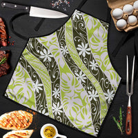 Olive Tahiti Tiare Monstera Apron Polynesian Pattern Curve Style - Polynesian Pride