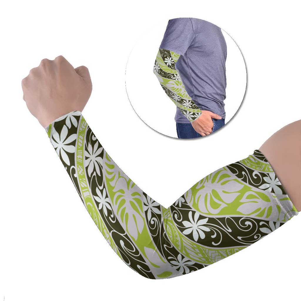 Olive Tahiti Tiare Monstera Arm Sleeves Polynesian Pattern Curve Style - Polynesian Pride