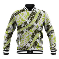 Olive Tahiti Tiare Monstera Baseball Jacket Polynesian Pattern Curve Style - Polynesian Pride