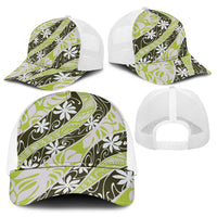 Olive Tahiti Tiare Monstera Baseball Net Cap Polynesian Pattern Curve Style - Polynesian Pride