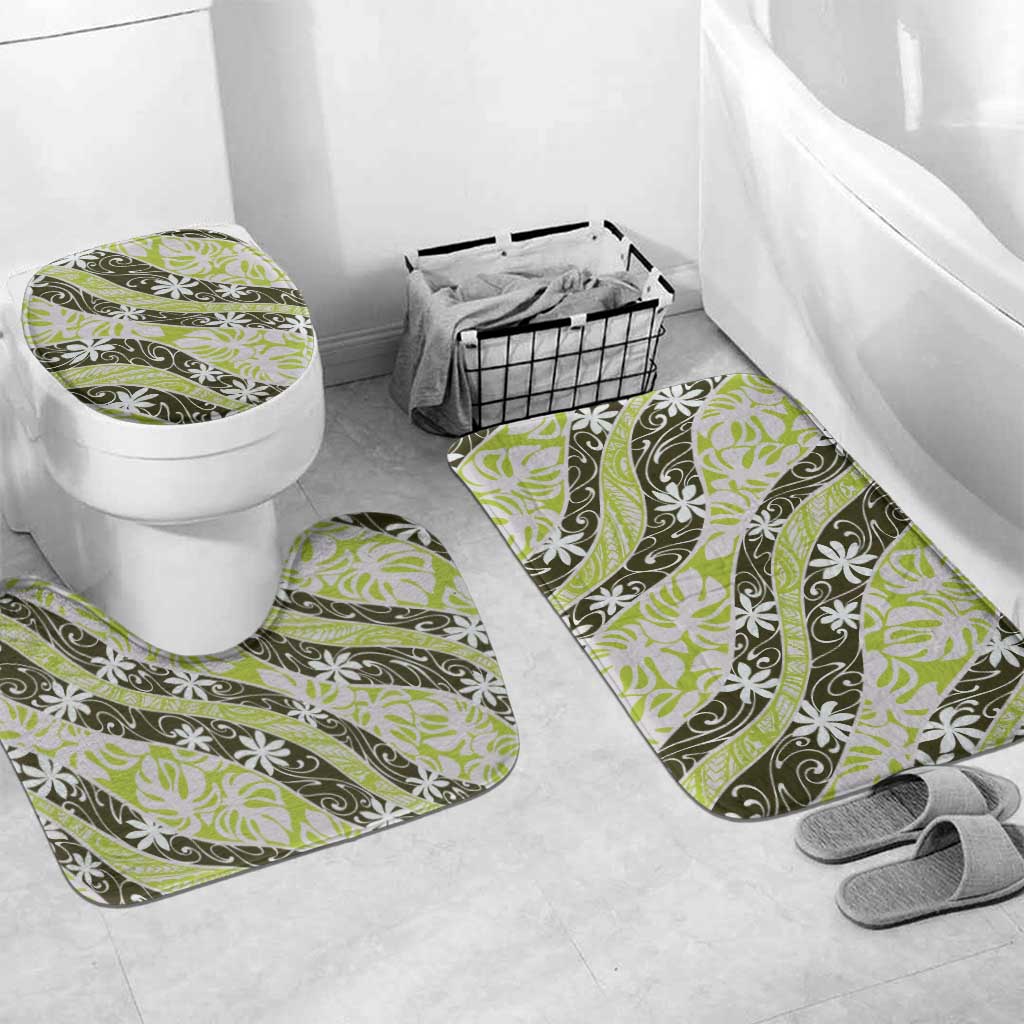Olive Tahiti Tiare Monstera Bathroom Set Polynesian Pattern Curve Style - Polynesian Pride