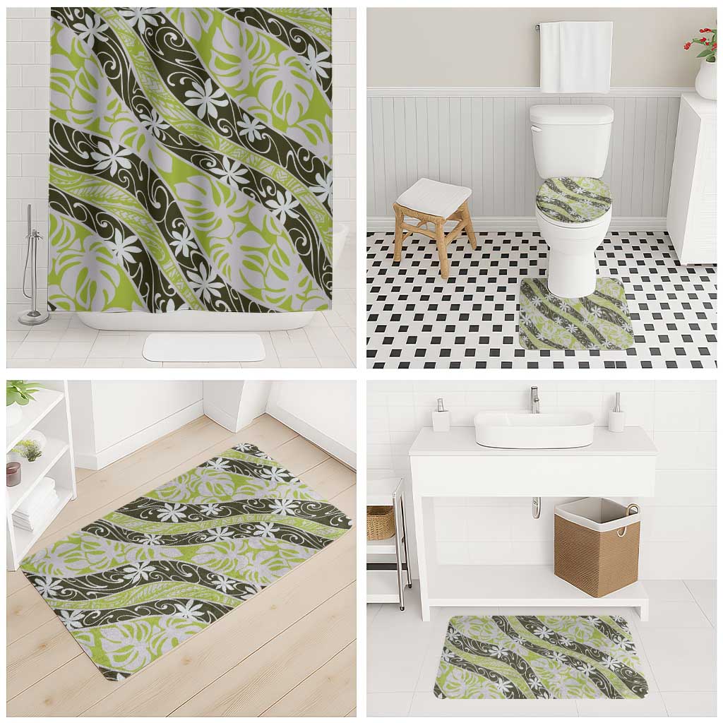 Olive Tahiti Tiare Monstera Bathroom Set Polynesian Pattern Curve Style - Polynesian Pride