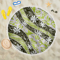 Olive Tahiti Tiare Monstera Beach Blanket Polynesian Pattern Curve Style - Polynesian Pride
