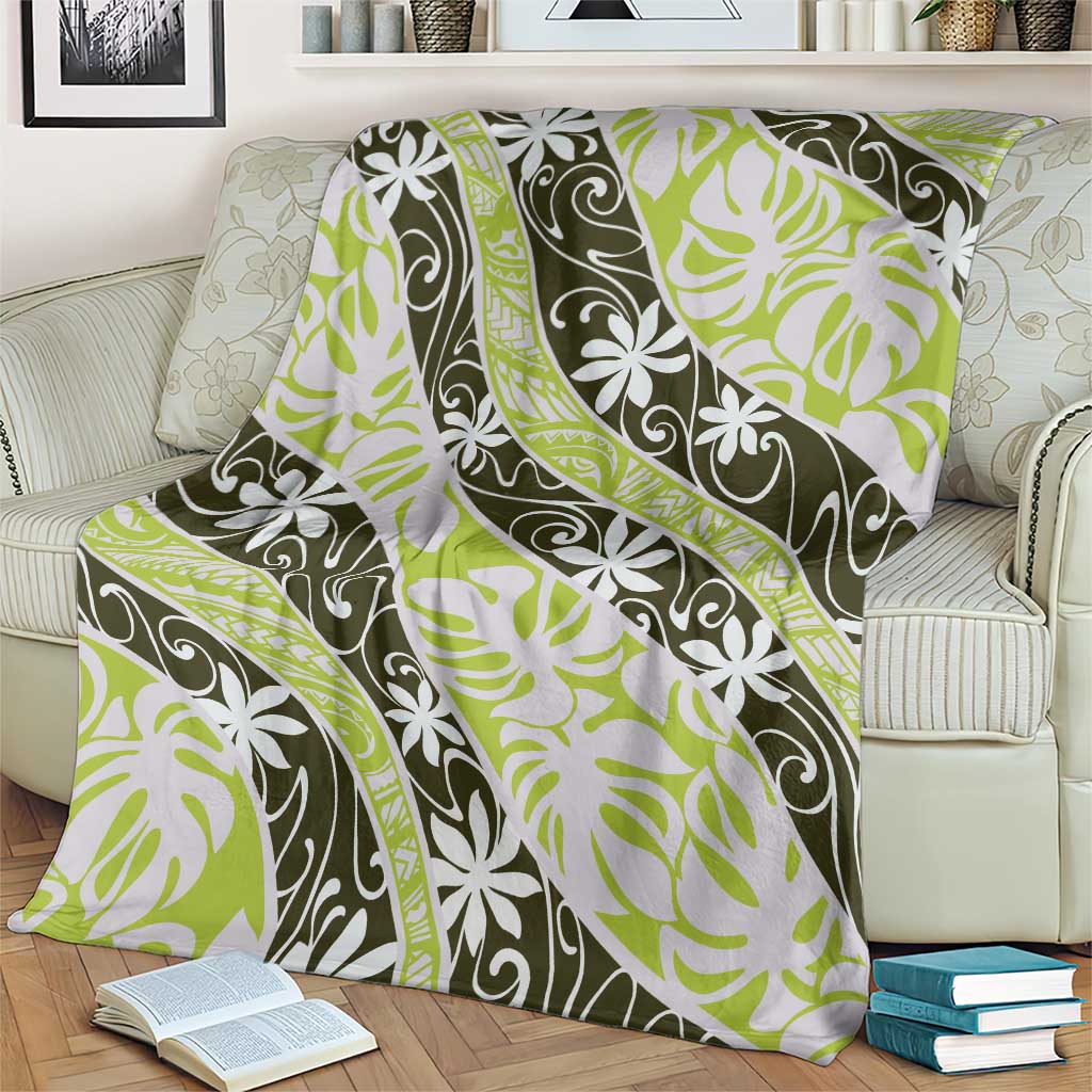 Olive Tahiti Tiare Monstera Blanket Polynesian Pattern Curve Style - Polynesian Pride