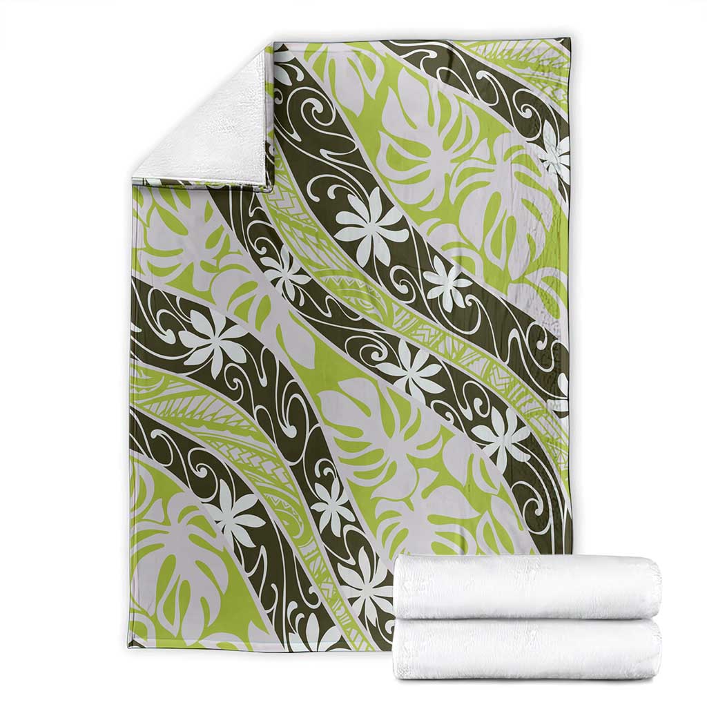 Olive Tahiti Tiare Monstera Blanket Polynesian Pattern Curve Style - Polynesian Pride