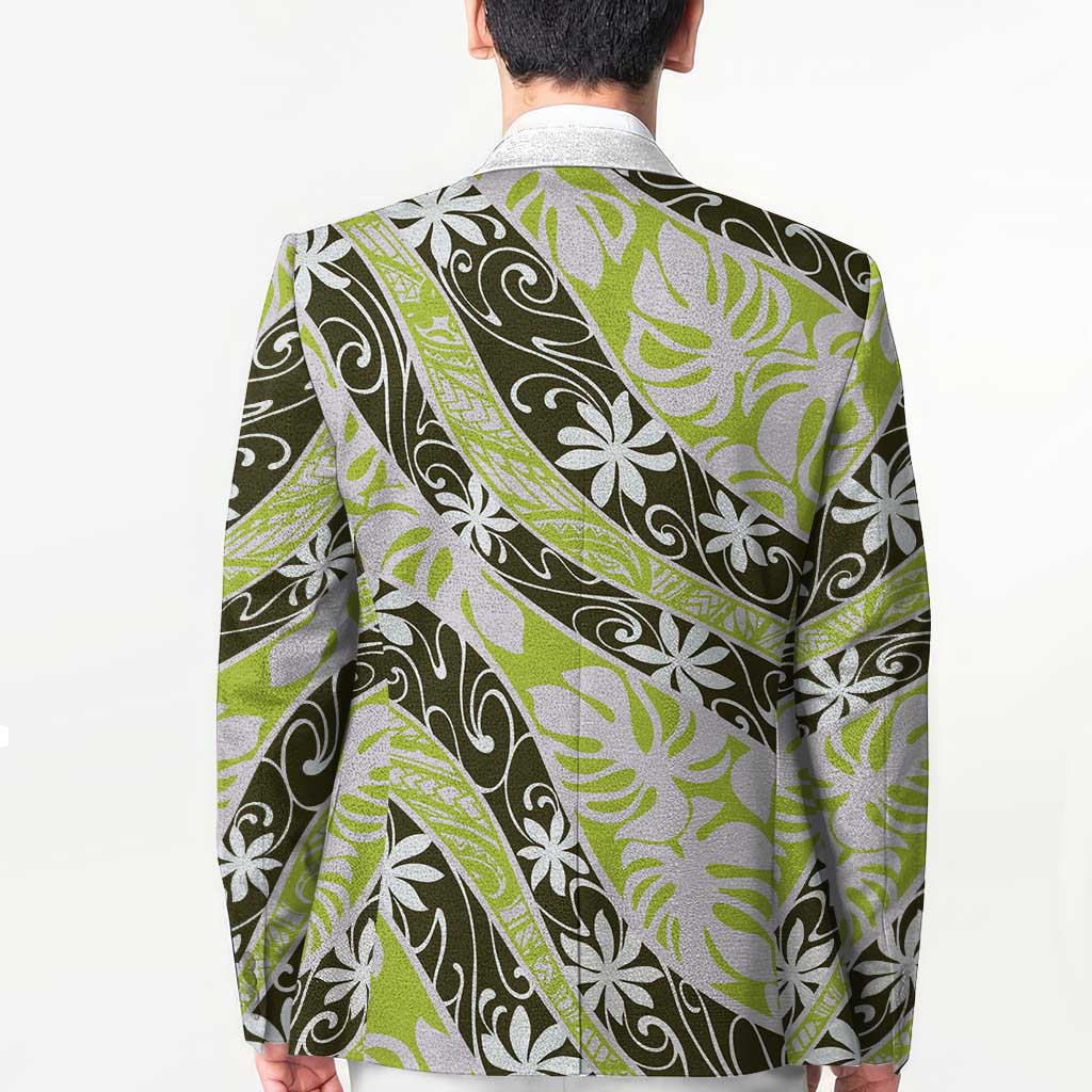 Olive Tahiti Tiare Monstera Blazer Polynesian Pattern Curve Style - Polynesian Pride