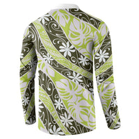 Olive Tahiti Tiare Monstera Button Sweatshirt Polynesian Pattern Curve Style - Polynesian Pride