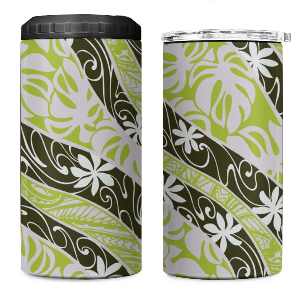 Olive Tahiti Tiare Monstera 4 in 1 Can Cooler Tumbler Polynesian Pattern Curve Style - Polynesian Pride