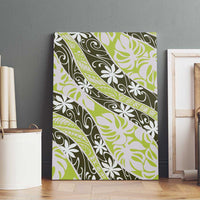Olive Tahiti Tiare Monstera Canvas Wall Art Polynesian Pattern Curve Style - Polynesian Pride