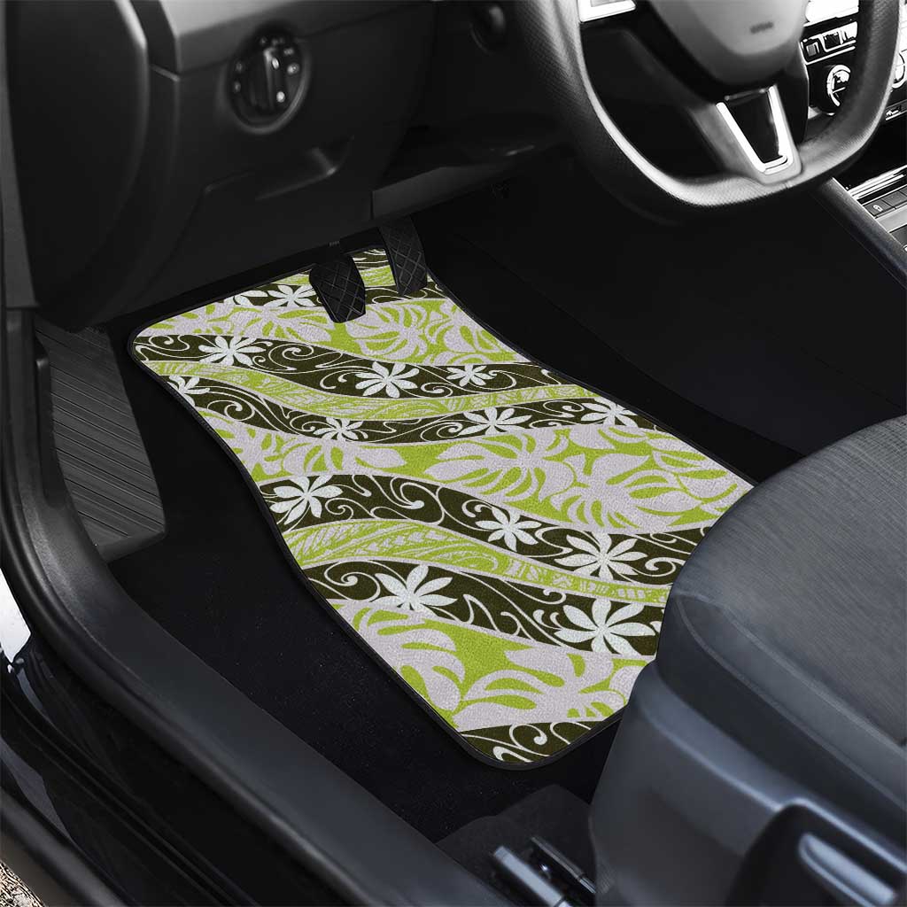 Olive Tahiti Tiare Monstera Car Mats Polynesian Pattern Curve Style - Polynesian Pride