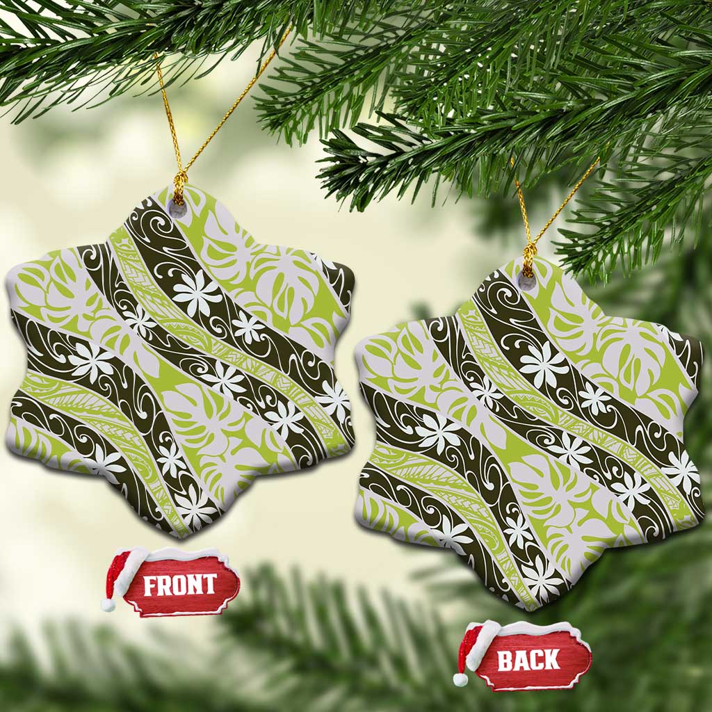 Olive Tahiti Tiare Monstera Ceramic Ornament Polynesian Pattern Curve Style - Polynesian Pride