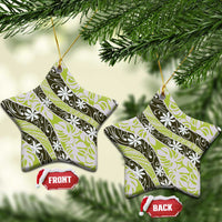 Olive Tahiti Tiare Monstera Ceramic Ornament Polynesian Pattern Curve Style - Polynesian Pride