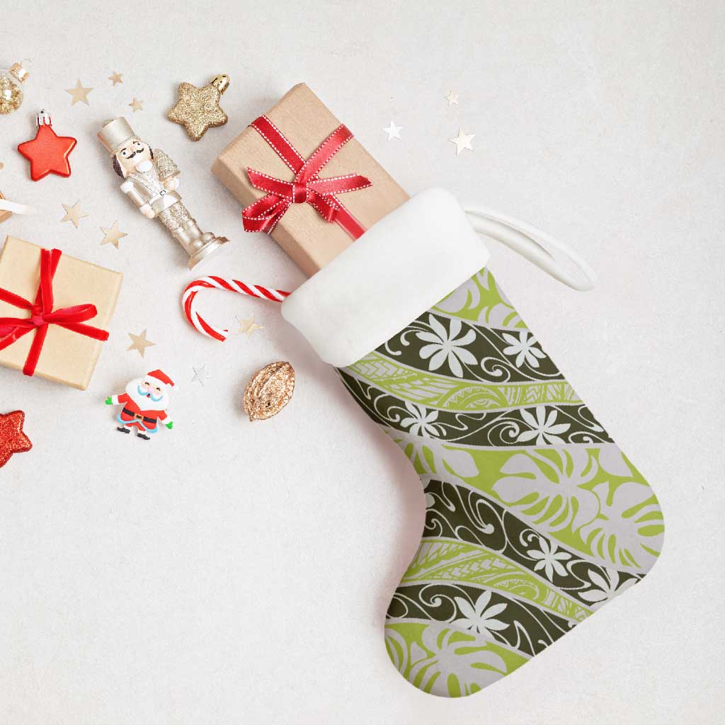 Olive Tahiti Tiare Monstera Christmas Stocking Polynesian Pattern Curve Style - Polynesian Pride