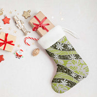 Olive Tahiti Tiare Monstera Christmas Stocking Polynesian Pattern Curve Style - Polynesian Pride