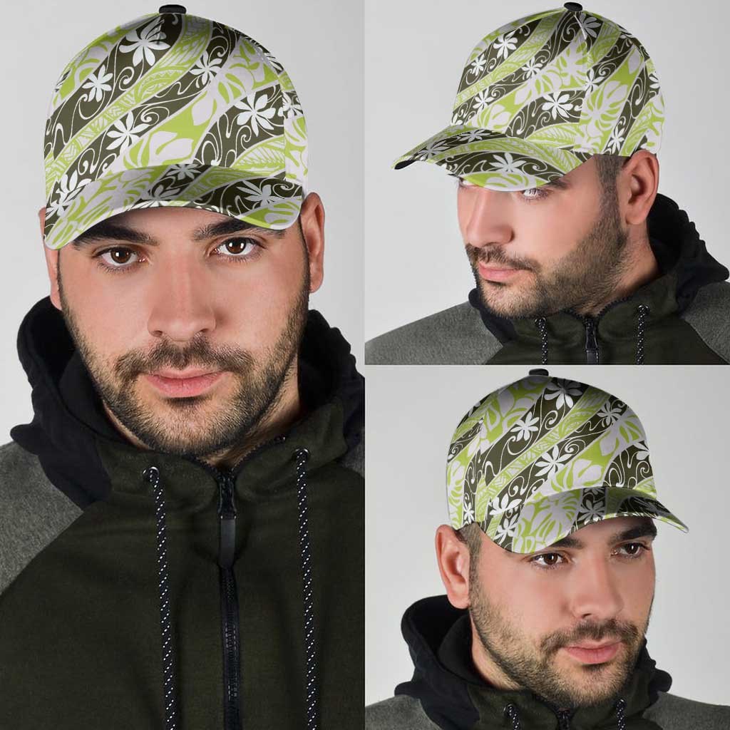 Olive Tahiti Tiare Monstera Classic Cap Polynesian Pattern Curve Style - Polynesian Pride