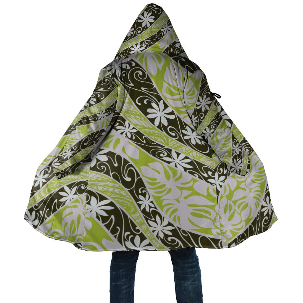 Olive Tahiti Tiare Monstera Cloak Polynesian Pattern Curve Style - Polynesian Pride