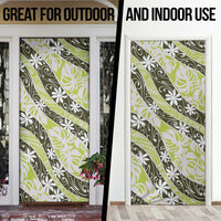 Olive Tahiti Tiare Monstera Door Cover Polynesian Pattern Curve Style - Polynesian Pride