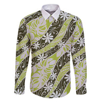 Olive Tahiti Tiare Monstera Family Matching Short Sleeve Bodycon Dress and Hawaiian Shirt Polynesian Pattern Curve Style - Polynesian Pride