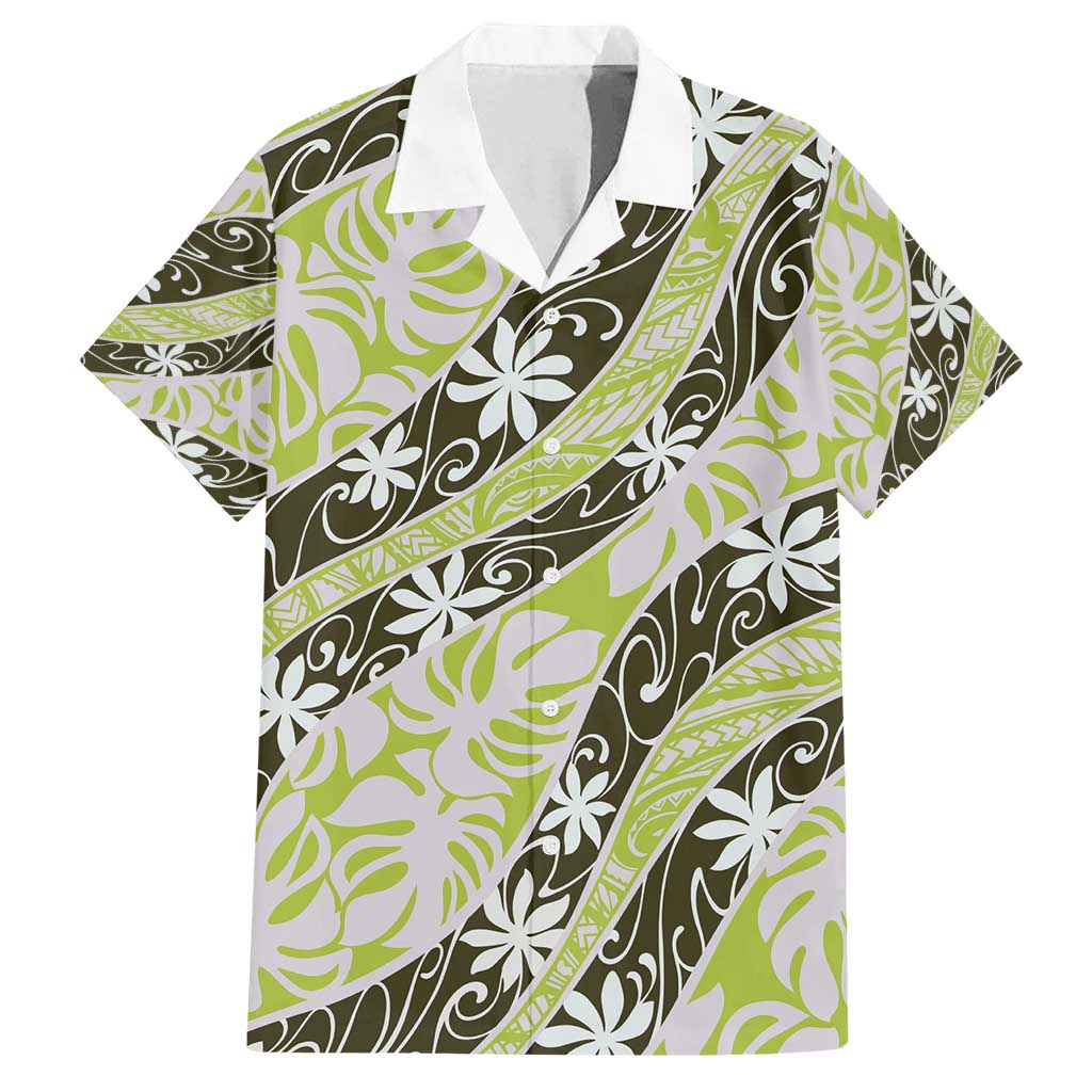 Olive Tahiti Tiare Monstera Family Matching Tank Maxi Dress and Hawaiian Shirt Polynesian Pattern Curve Style - Polynesian Pride