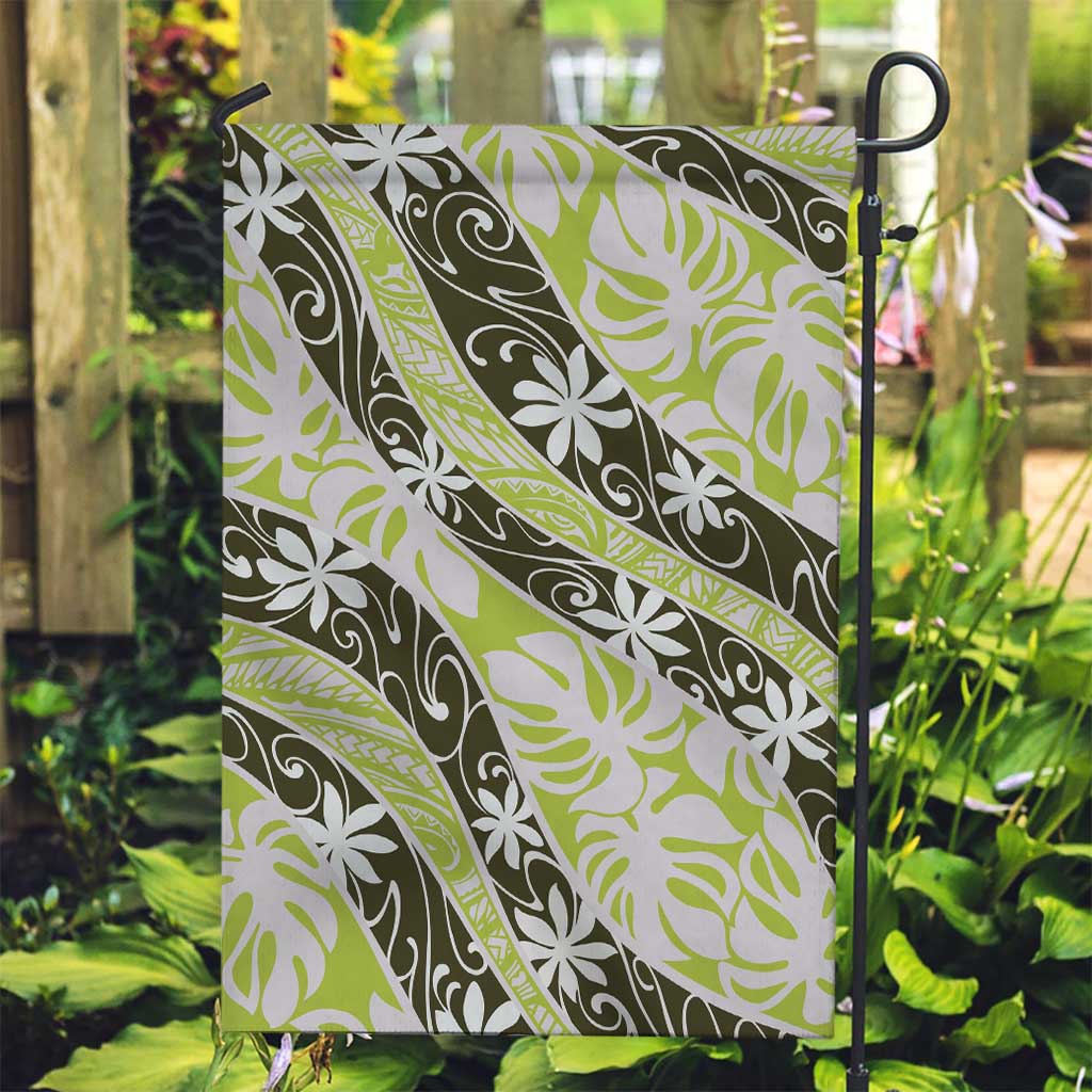 Olive Tahiti Tiare Monstera Garden Flag Polynesian Pattern Curve Style - Polynesian Pride