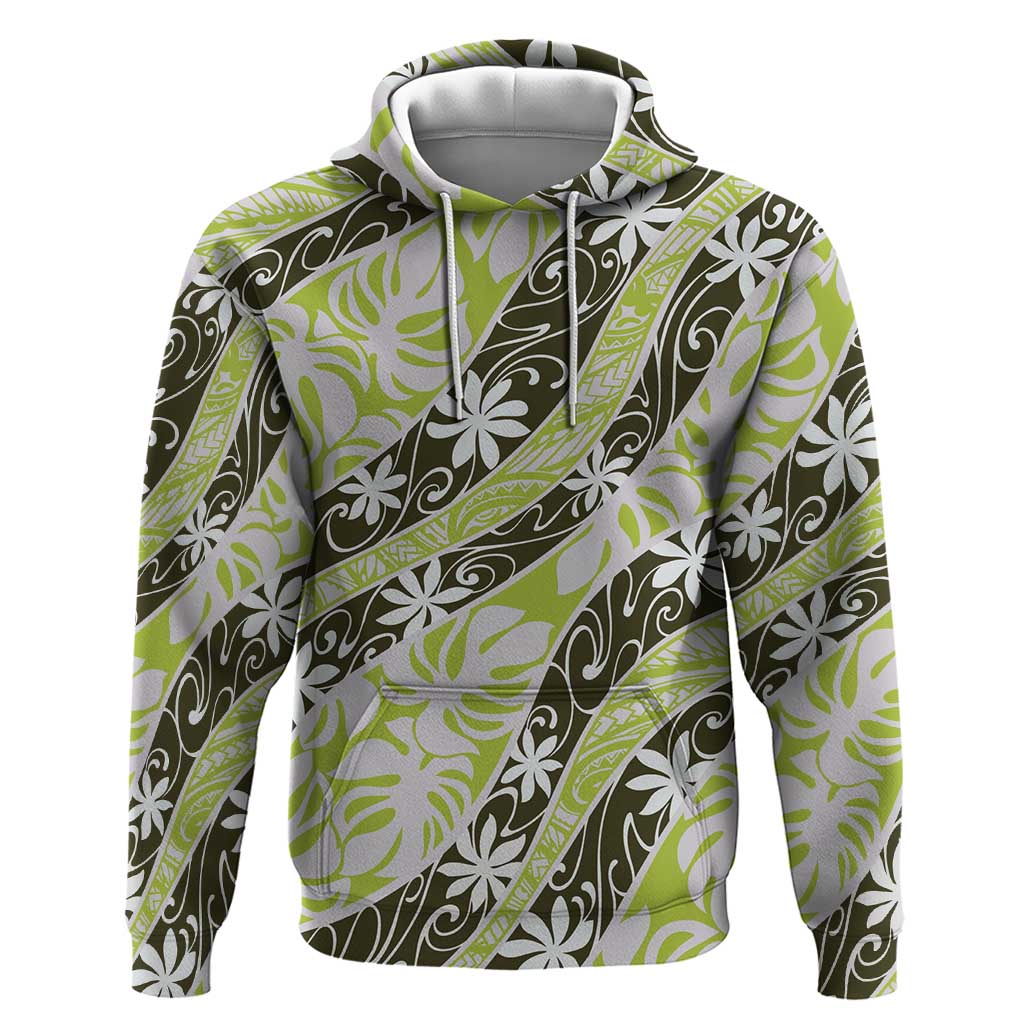Olive Tahiti Tiare Monstera Hoodie Polynesian Pattern Curve Style - Polynesian Pride