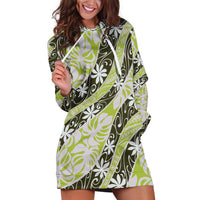 Olive Tahiti Tiare Monstera Hoodie Dress Polynesian Pattern Curve Style - Polynesian Pride