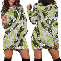 Olive Tahiti Tiare Monstera Hoodie Dress Polynesian Pattern Curve Style - Polynesian Pride
