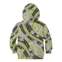 Olive Tahiti Tiare Monstera Kid Hoodie Polynesian Pattern Curve Style - Polynesian Pride
