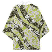 Olive Tahiti Tiare Monstera Kimono Polynesian Pattern Curve Style - Polynesian Pride