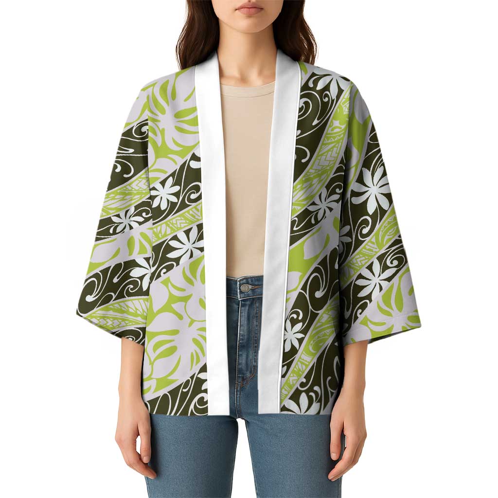 Olive Tahiti Tiare Monstera Kimono Polynesian Pattern Curve Style - Polynesian Pride