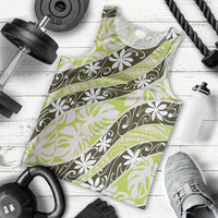 Olive Tahiti Tiare Monstera Men Tank Top Polynesian Pattern Curve Style - Polynesian Pride