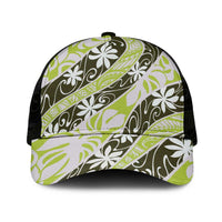 Olive Tahiti Tiare Monstera Mesh Trucker Cap Polynesian Pattern Curve Style - Polynesian Pride