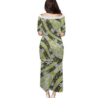Olive Tahiti Tiare Monstera Puletasi Polynesian Pattern Curve Style - Polynesian Pride
