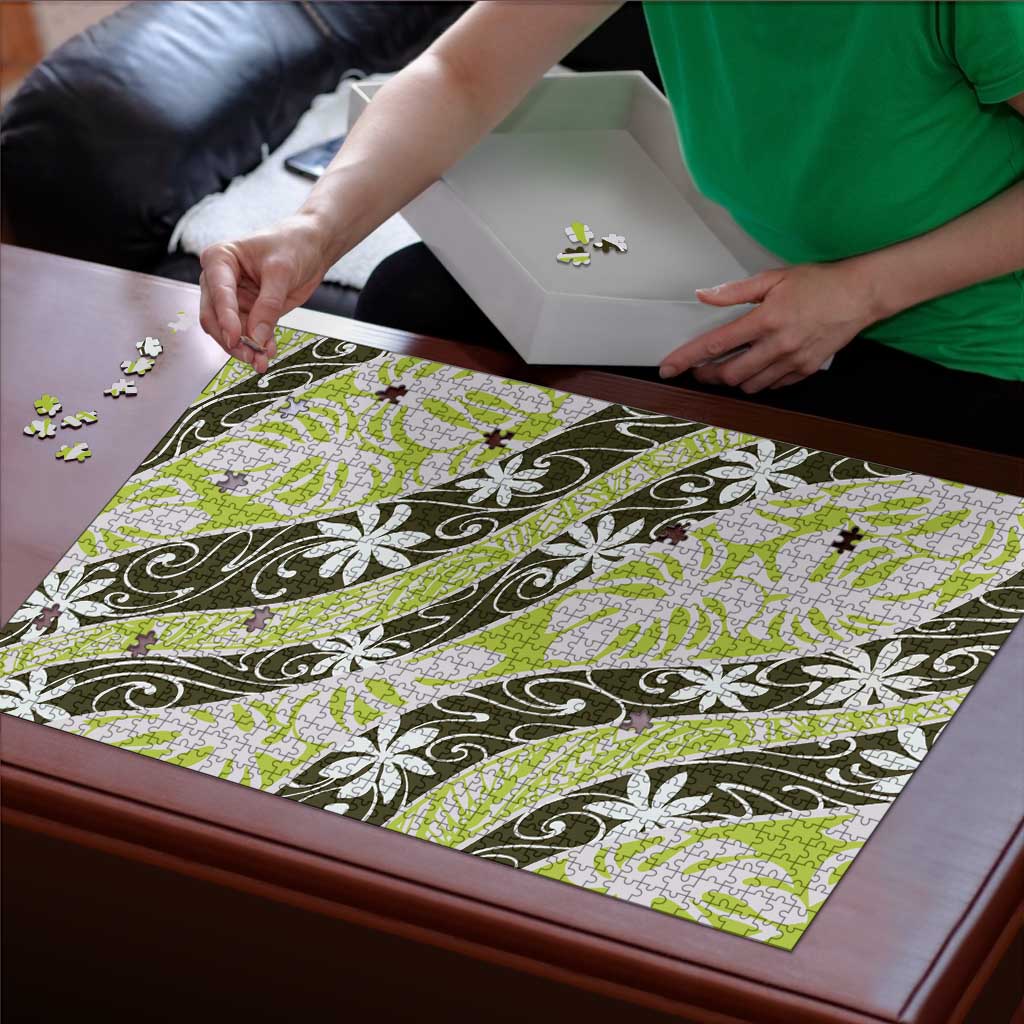 Olive Tahiti Tiare Monstera Puzzle Polynesian Pattern Curve Style - Polynesian Pride