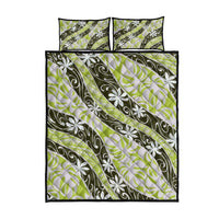 Olive Tahiti Tiare Monstera Quilt Bed Set Polynesian Pattern Curve Style - Polynesian Pride