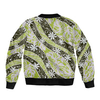 Olive Tahiti Tiare Monstera Sleeve Zip Bomber Jacket Polynesian Pattern Curve Style - Polynesian Pride