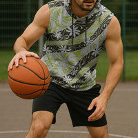 Olive Tahiti Tiare Monstera Sleeveless Hoodie Polynesian Pattern Curve Style - Polynesian Pride