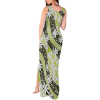 Olive Tahiti Tiare Monstera Tank Maxi Dress Polynesian Pattern Curve Style - Polynesian Pride