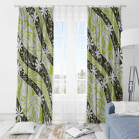Olive Tahiti Tiare Monstera Window Curtain Polynesian Pattern Curve Style - Polynesian Pride
