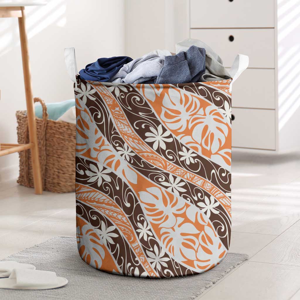 Puatou Tahiti Tiare Monstera Laundry Basket Polynesian Pattern Curve Style - Polynesian Pride