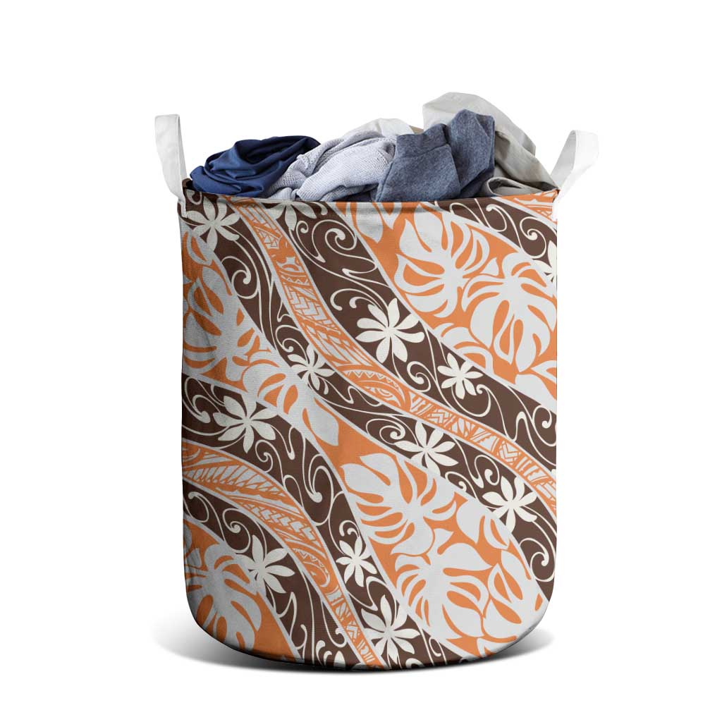 Puatou Tahiti Tiare Monstera Laundry Basket Polynesian Pattern Curve Style - Polynesian Pride