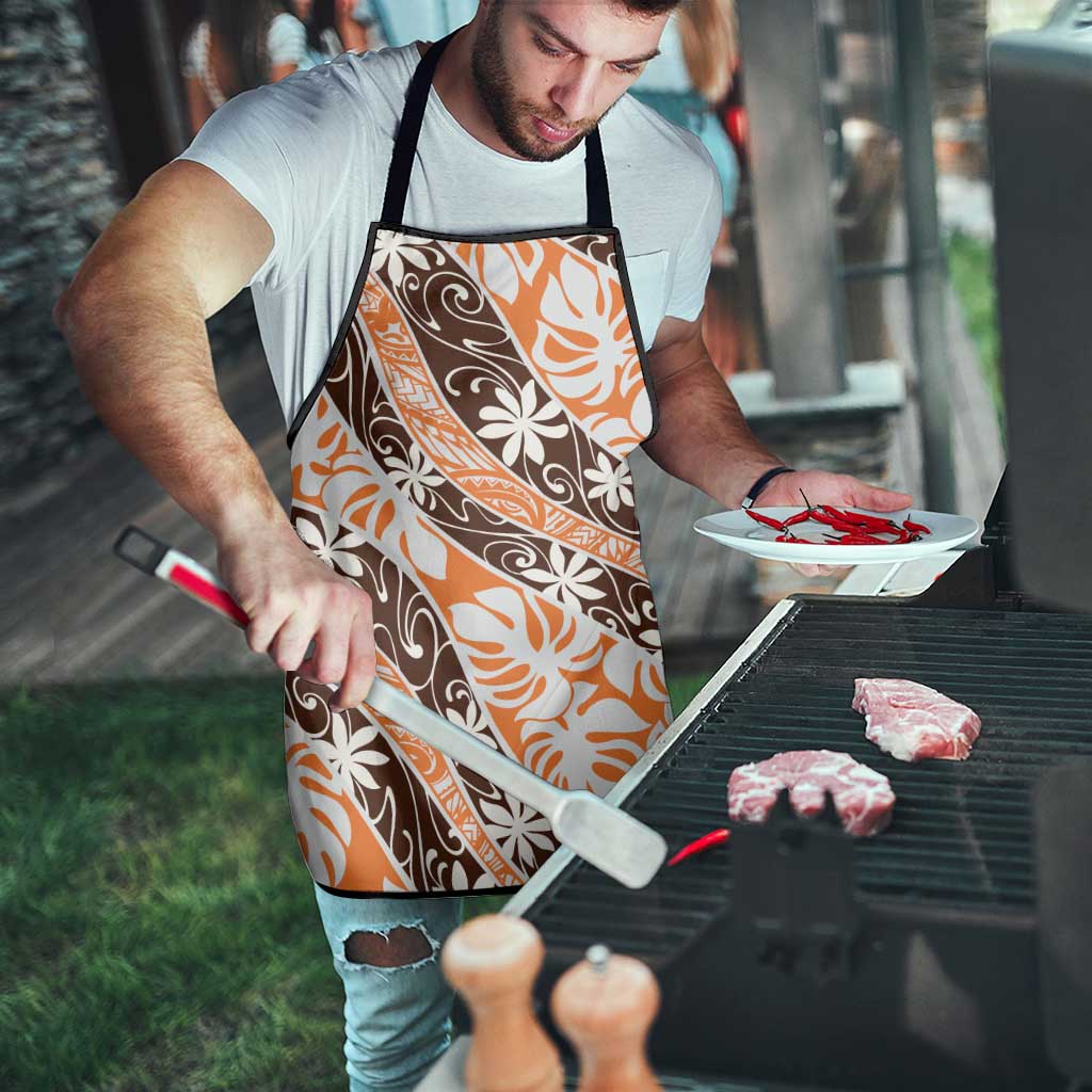 Puatou Tahiti Tiare Monstera Apron Polynesian Pattern Curve Style - Polynesian Pride