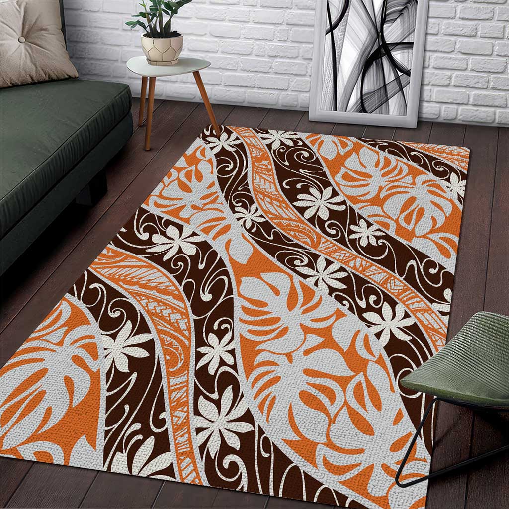 Puatou Tahiti Tiare Monstera Area Rug Polynesian Pattern Curve Style - Polynesian Pride