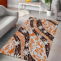 Puatou Tahiti Tiare Monstera Area Rug Polynesian Pattern Curve Style - Polynesian Pride