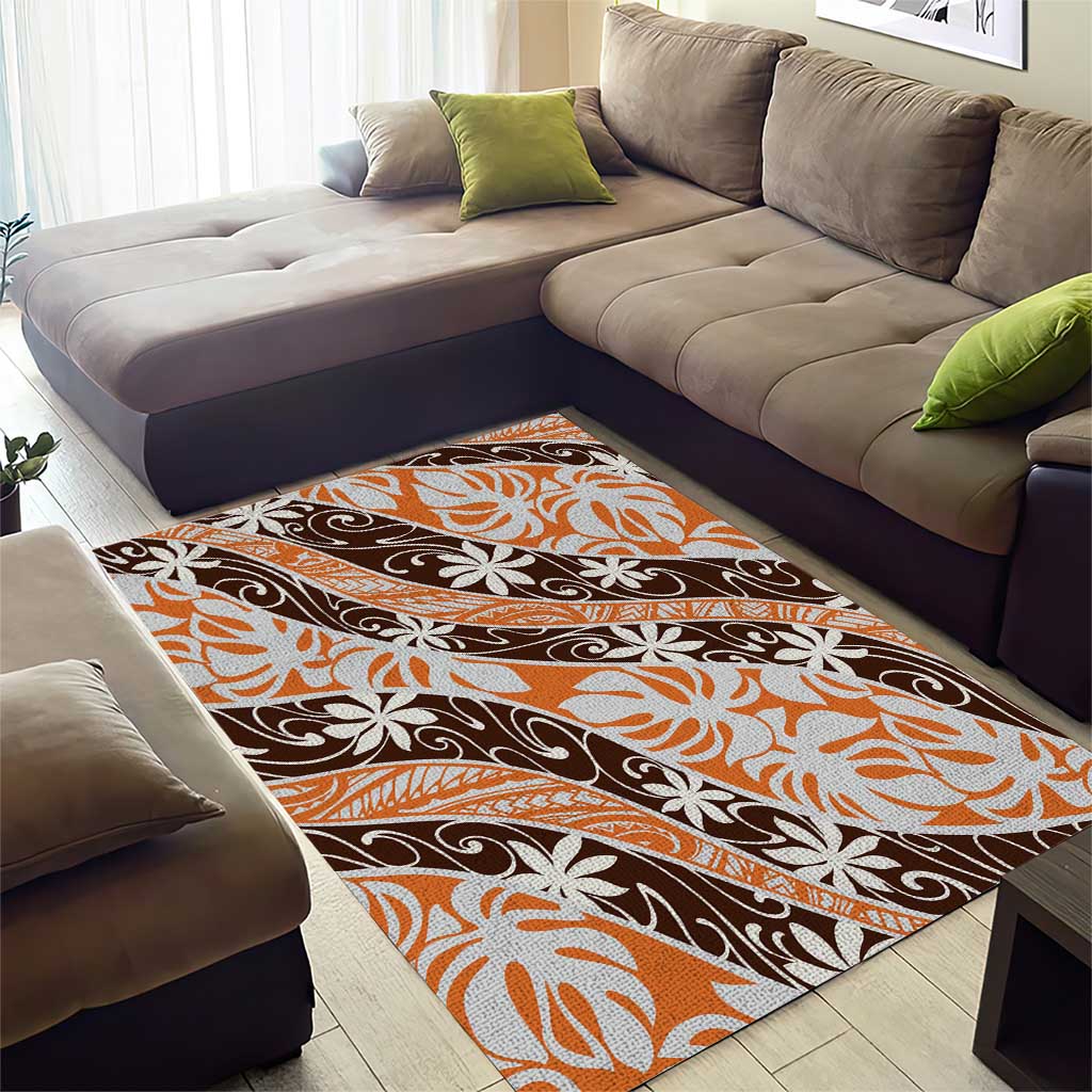 Puatou Tahiti Tiare Monstera Area Rug Polynesian Pattern Curve Style - Polynesian Pride
