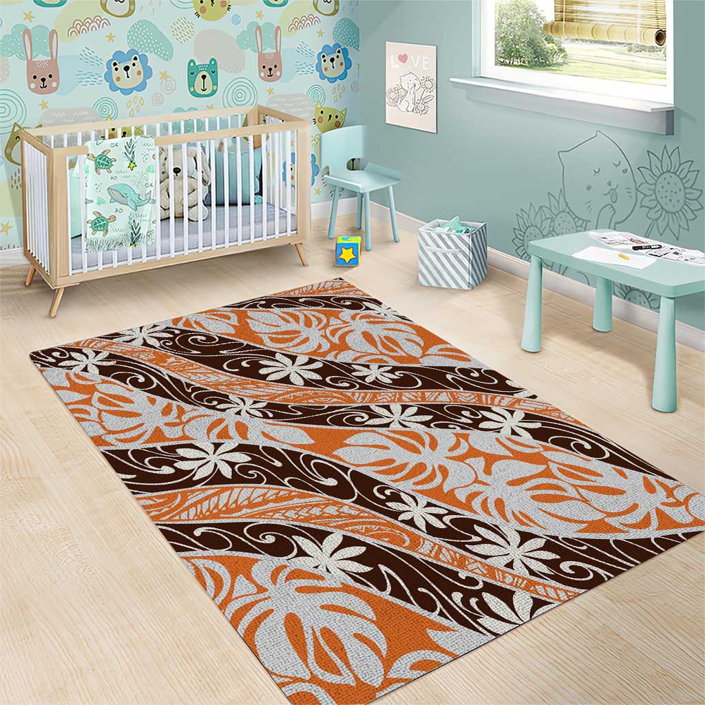 Puatou Tahiti Tiare Monstera Area Rug Polynesian Pattern Curve Style - Polynesian Pride