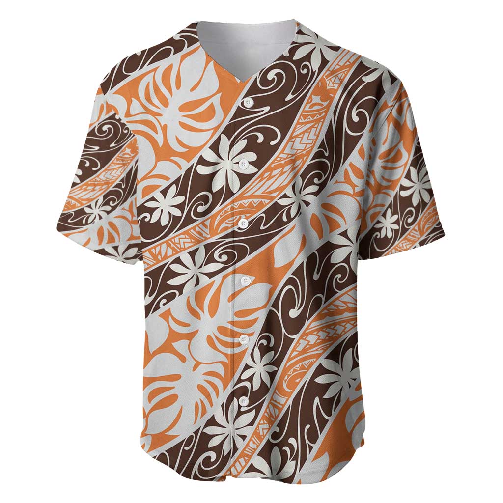Puatou Tahiti Tiare Monstera Baseball Jersey Polynesian Pattern Curve Style - Polynesian Pride